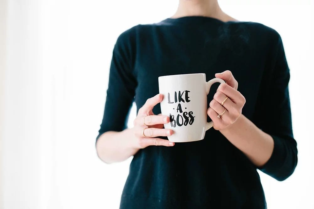 Person holding "Like a Boss" mug, symbolizing leadership, only available at Elevate Your Organization's Culture and Performance With CEEK.