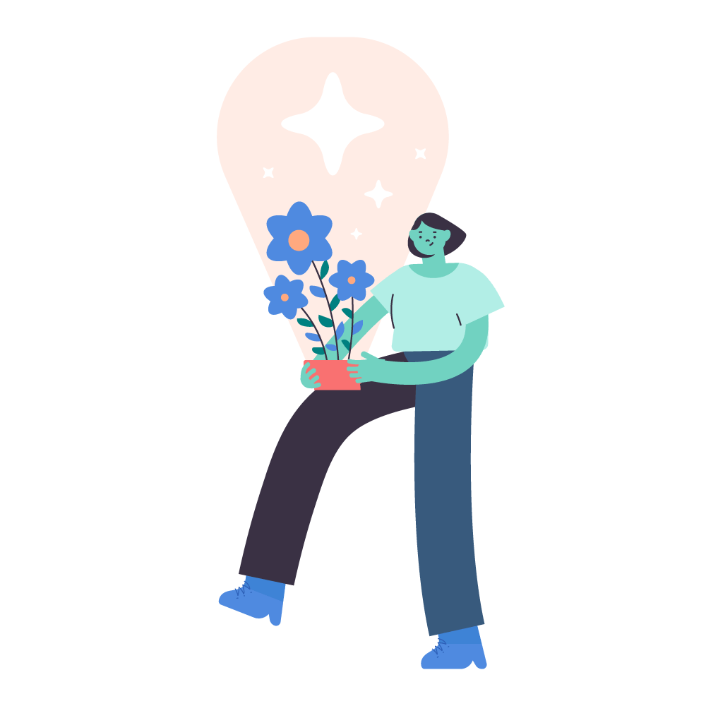 Person holding potted flowers under a glowing light bulb, symbolizing growth and innovation, available at Elevate Your Organization's Culture and Performance With CEEK.