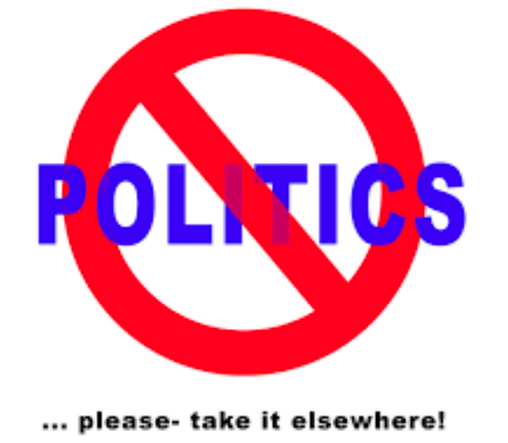 No politics sign promoting a neutral workplace culture, available at Elevate Your Organization's Culture and Performance With CEEK.