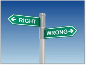 Right and wrong directional signpost, symbolizing decision-making, only available at Elevate Your Organization's Culture and Performance With CEEK.