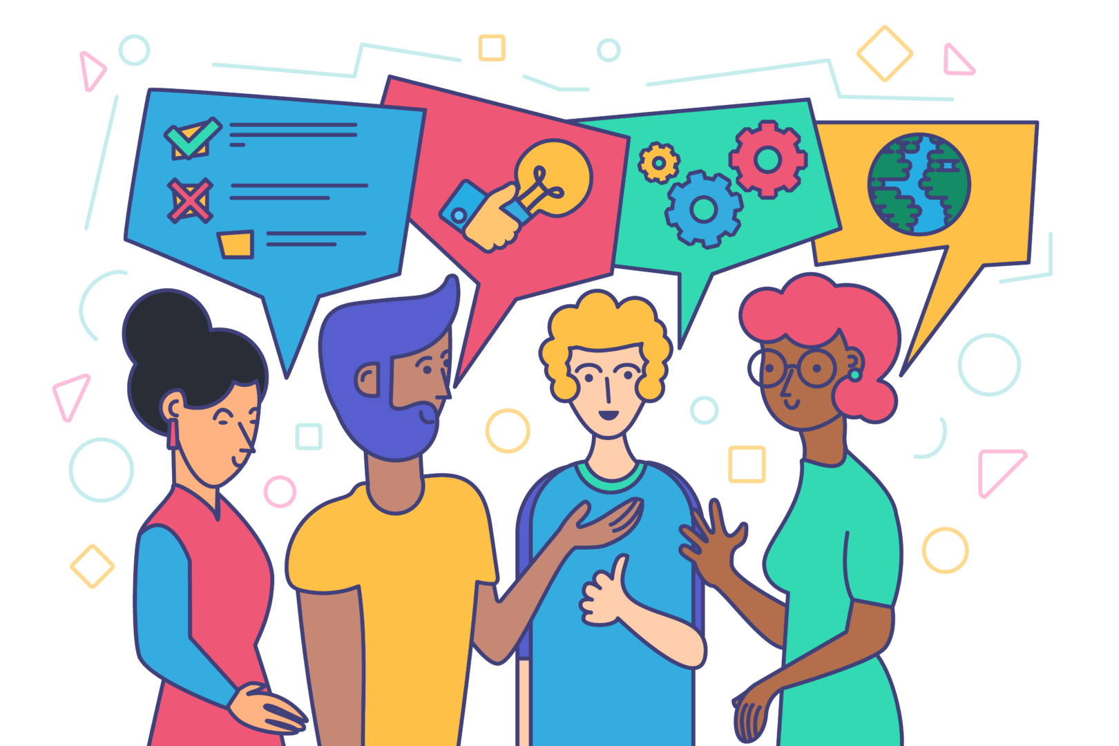 Illustration of diverse teamwork and innovation concepts, only available at Elevate Your Organization's Culture and Performance With CEEK.