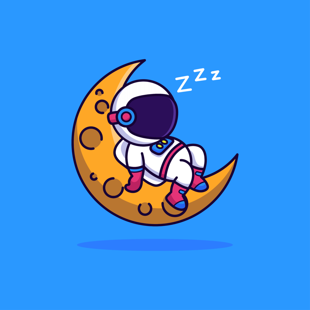 Astronaut sleeping on a crescent moon, symbolizing creativity and innovation, only available at Elevate Your Organization's Culture and Performance With CEEK.