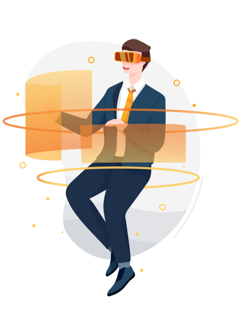 Person in virtual reality headset interacting with digital interface, enhancing work culture only at Elevate Your Organization's Culture and Performance With CEEK.