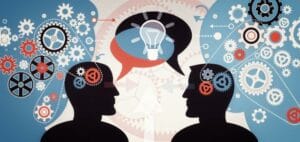 Collaborative brainstorming with gears and idea exchange, only at Elevate Your Organization's Culture and Performance With CEEK.