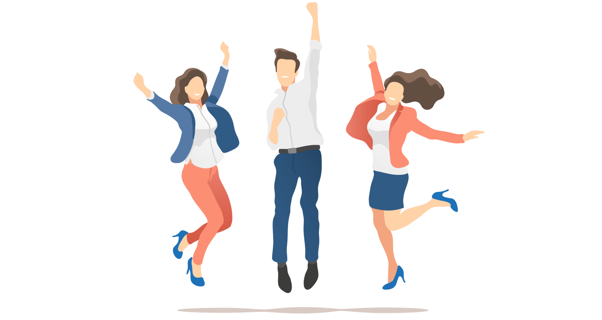 Three animated professionals jumping joyfully, symbolizing teamwork and success, available at Elevate Your Organization's Culture and Performance With CEEK.