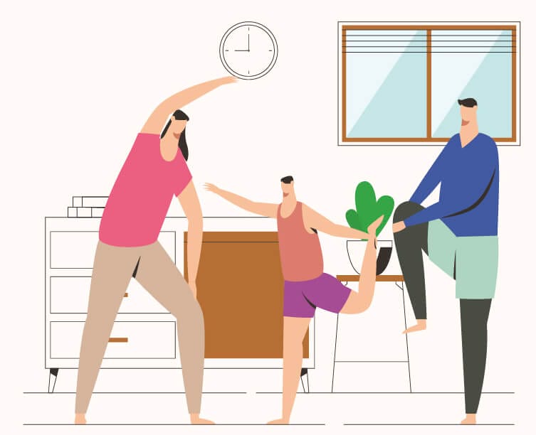 Sporty family exercising at home, promoting healthy lifestyle available at Elevate Your Organization's Culture and Performance With CEEK.