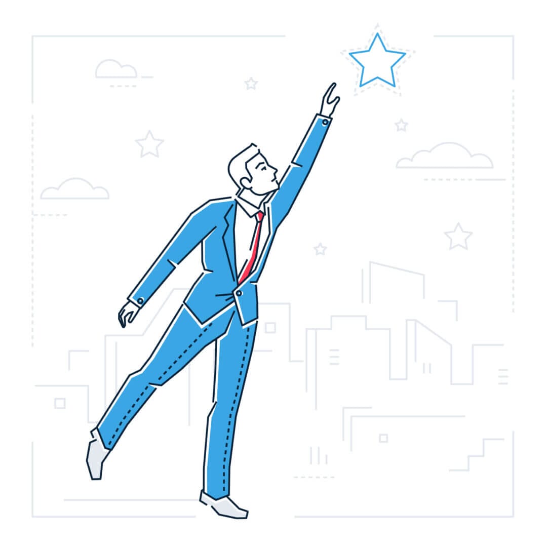 Businessman reaching for a star in line design style, available at Elevate Your Organization's Culture and Performance With CEEK.