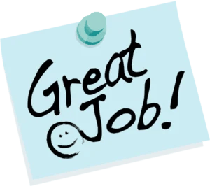 Great job note with a smiley face, enhancing workplace culture, only at Elevate Your Organization's Culture and Performance With CEEK.