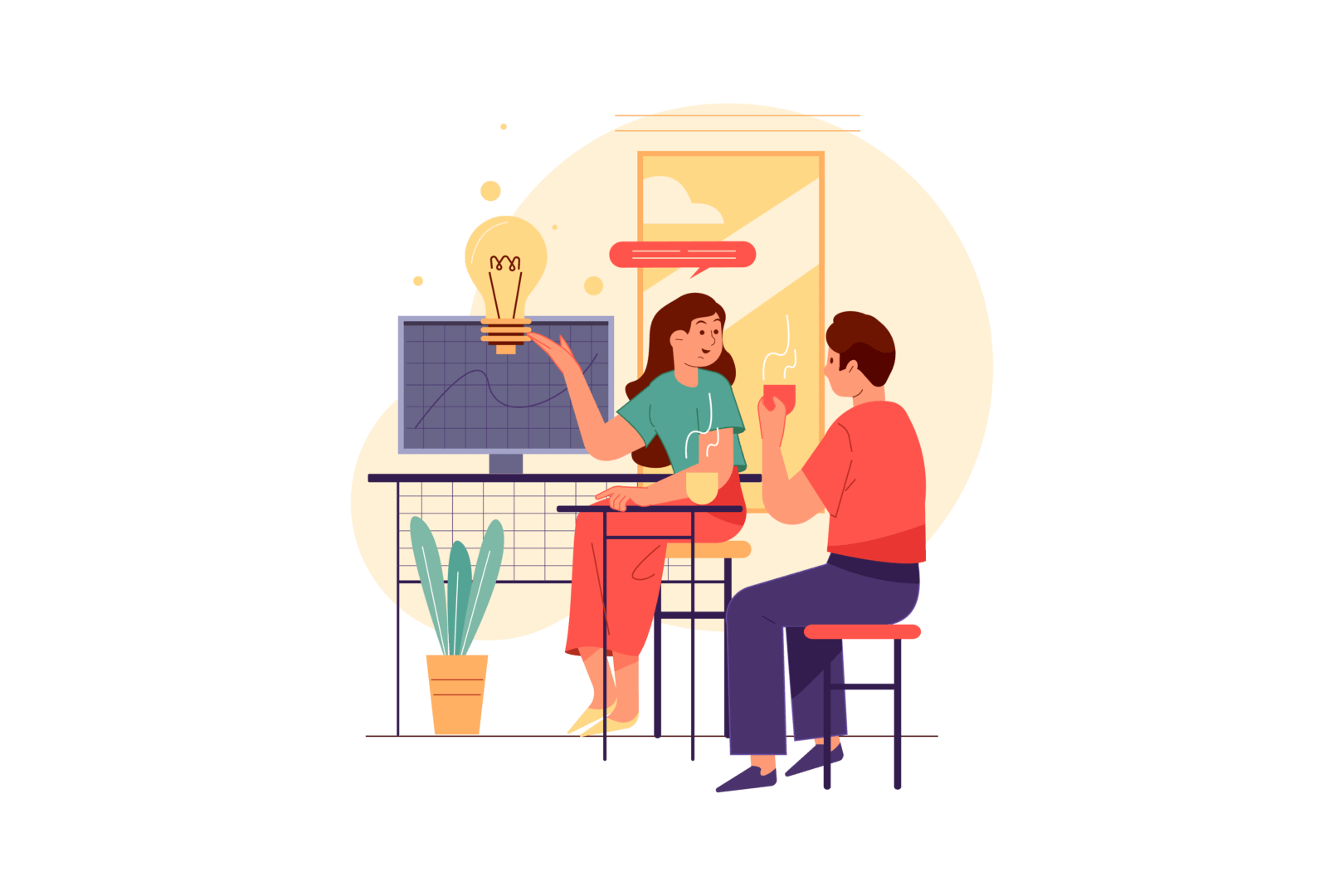 Collaborative office discussion with charts and lightbulb ideas, only at Elevate Your Organization's Culture and Performance With CEEK.